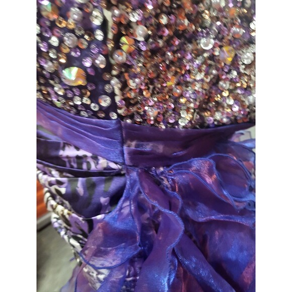 Panoply Purple Animal Printed Iridescent Ruffled Long Train Dress Size 8 - Picture 7 of 10